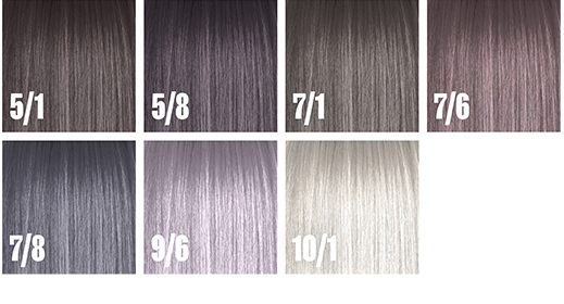 Cool shade swatches: 5/1, 5/8, 7/1, 7/6, 7/8, 9/6 and 10/1