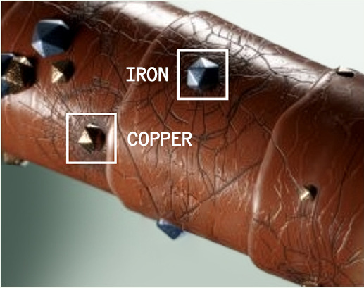 Copper and iron on a hair strand